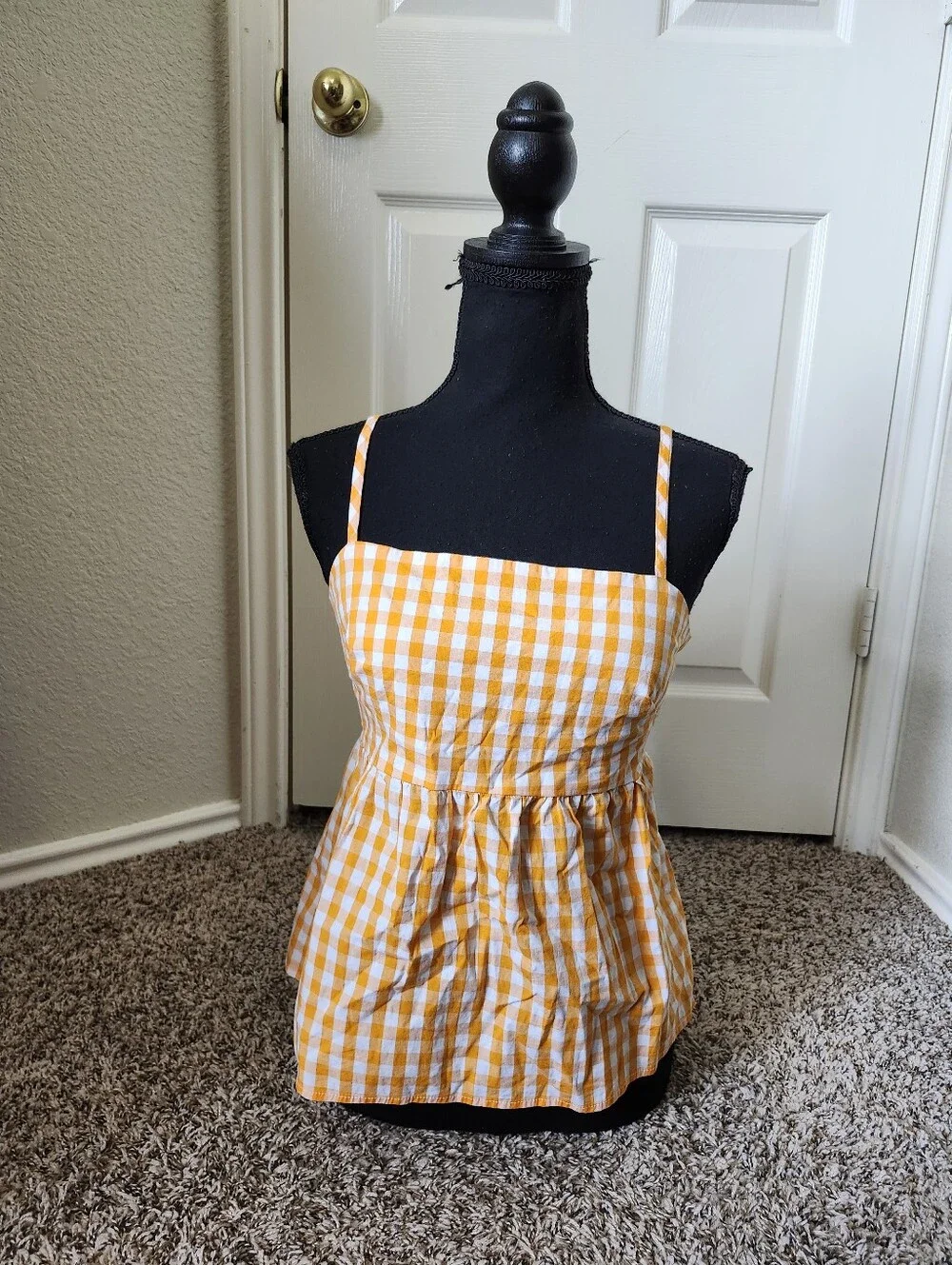 J Crew Orange Gingham Spaghetti-Strap Women’s Top 6